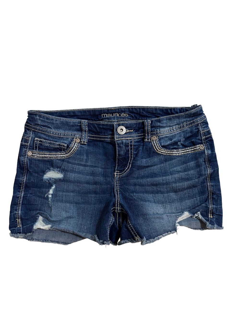maurices Indigo Blue Distressed Denim Shorts